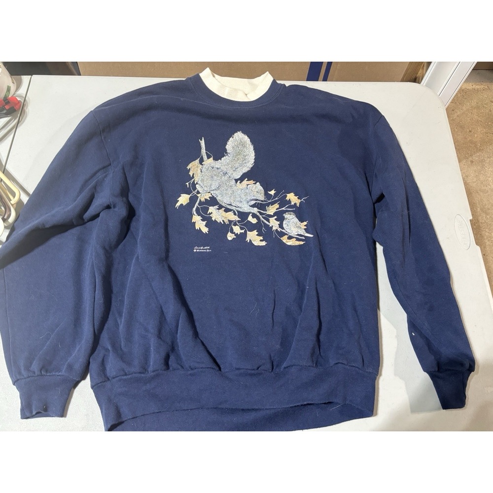 Vtg Morning Sun Squirrel‎ Blue L Sweatshirt Cottagecore